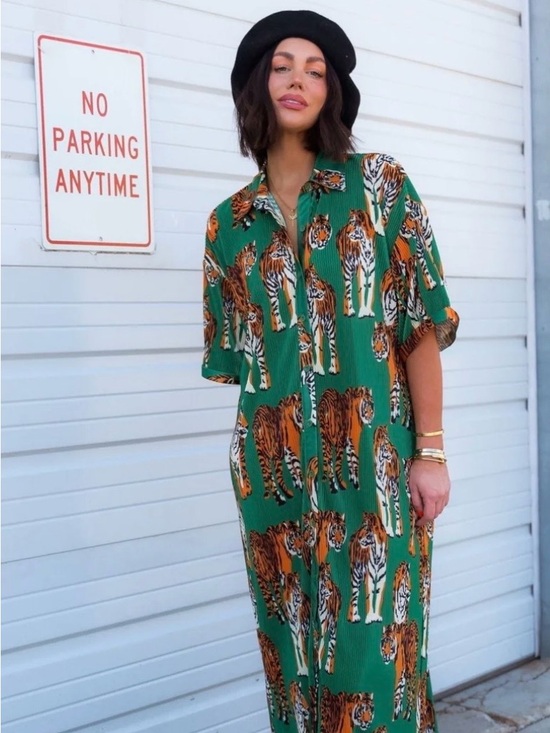 Dressed in LALA Dresses & Skirts - Dressed in LaLa Green Tiger Print Button-Front Maxi Dress